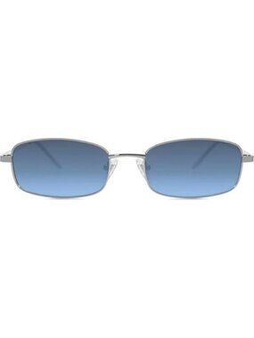 SOJOS Small Unisex Rectangle Sunglasses Retro 80s Chic Narrow Silver/Dark Blue